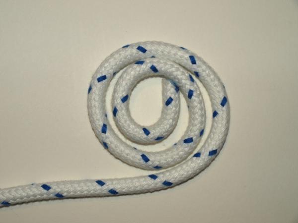 Seil aus Polyester in weiß, mit blauen Kennfaden
